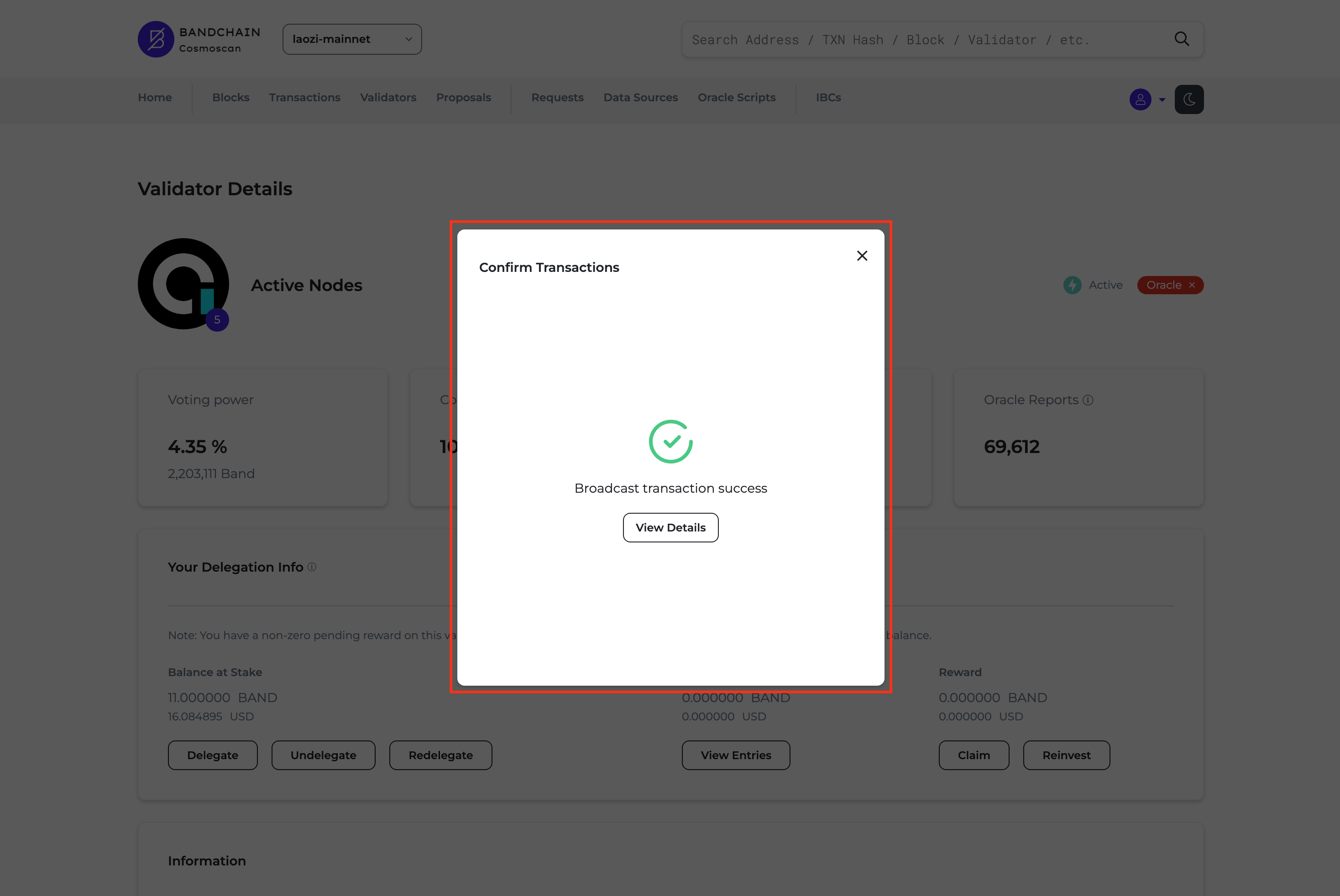 broadcast transaction success